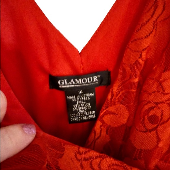 Glamour Red/Orange Lace Dress β Size 14 - Picture 2 of 7